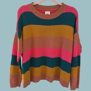 Billabong Striped Knit Sweater Multicolor Medium teal mustard pink brown fall